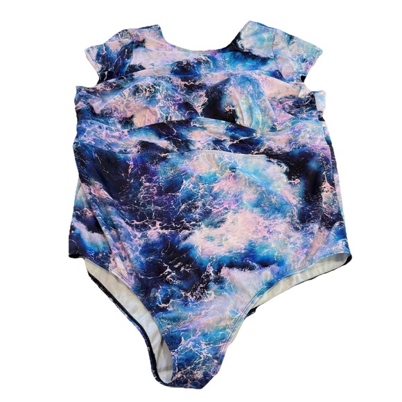 Torrid Purple Blue Pink Waves One Piece Wireless Modest Swimsuit Size 4X - Picture 7 of 13